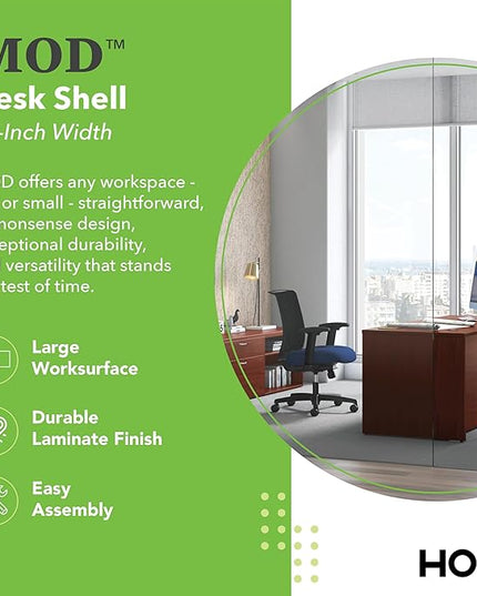 HON MOD Executive Desk 72-Inch Large Computer Desk Shell, Thick Wooden Laminate, Modern Table with Cord Management, 72" W x 30" D x 29" H, Traditional Mahogany