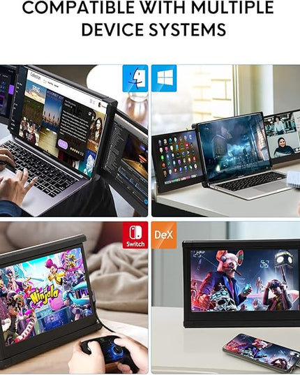 P2 Triple Portable Monitor for Laptop Screen Extender 12 Inch Dual Monitors Extender FHD 1080P IPS Display Type-C/HDMI/USB-A/Speakers for 13-16 Inch Notebook Computer Windows Mac Phone
