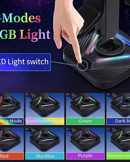 RGB Gaming Headphone Stand, Controller Holder & Headset Holder for Desk, Headphone and Controller Stand with 3 USB Ports, Suitable for PC Earphone Accessories, Gift for Men Boyfriend