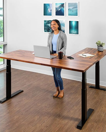 S STAND UP DESK STORE Triple Motor Electric L-Shaped Corner Standing Desk with EZ Assemble Frame (Black Frame/Solid Walnut Top, 71 inch W x 71 inch D)