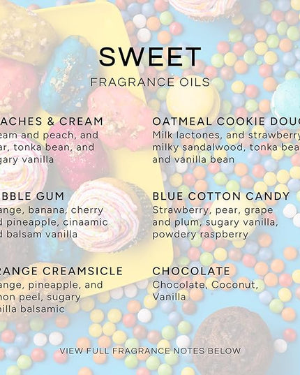 Eternal Essence Oils Sweet Set of 6 Premium Fragrance Oils - Includes Bubble Gum, Orange Creamsicle, Peaches & Cream, Blue Cotton Candy, Oatmeal Cookie Dough, and. Chocolate Scented Oils - 10ML