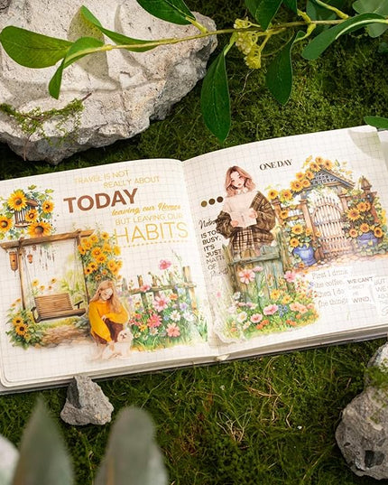 MiyouLuna 90Pcs Manor Fence PET Stickers, Vintage Garden and Floral Stickers for Scrapbooking, Journaling, DIY Crafts, with Organizer for Easy Storage