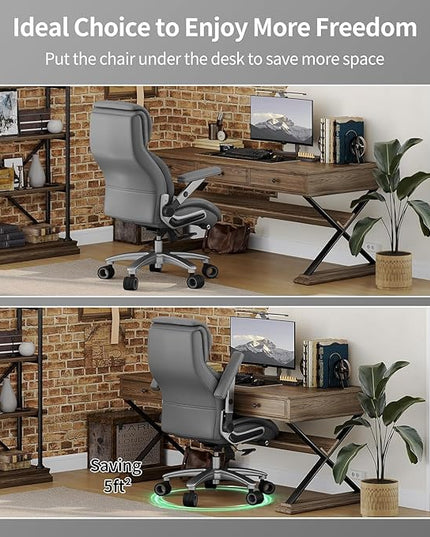 Big and Tall Office Chair with 5D Arms, 600lbs Heavy Duty Desk Chair with Adjustable Lumbar Support, PU Leather High Back Ergonomic Executive Computer Chair with 3'' Silent Casters