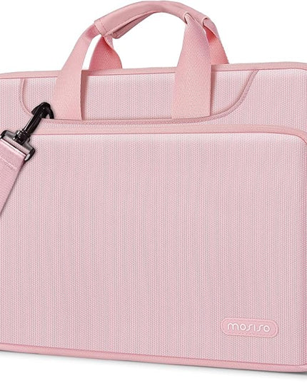 MOSISO 360 Protective Laptop Shoulder Bag 14 inch Computer Bag Compatible with HP Lenovo Dell ASUS Acer, HP Stream, Dell Latitude, Lenovo IdeaPad,Matching Color Sleeve with Belt, Pink