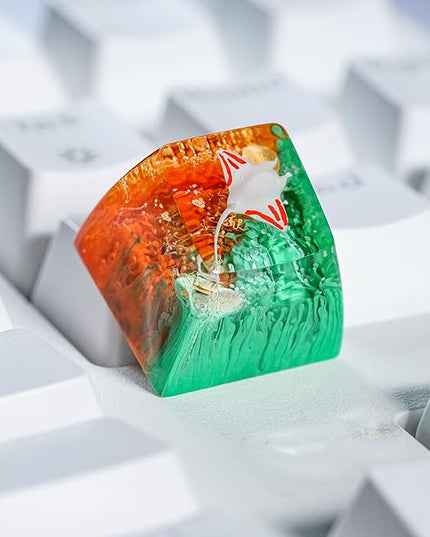 Manta Ray Artisan Keycap Orange Green Coral Reef R1 SA Profile Custom Sea Creatures Keycaps 1U ESC Handmade Gaming Resin Key Cap Cherry MX Switch Compatible Mechanical Keyboard Manta Ray Lover Gift
