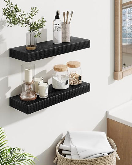 Fun Memories Floating Shelves Bathroom for Wall Mounted Shelves, 20 Inch Wood Shelf Set of 2, Home Storage & Display Decor, Black