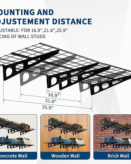 2-Pack Garage Storage Shelves, 75x24 Inch for Garage Shelving Wall Mounted, Heavy Duty Wall Shelf with 800 lbs Capacity