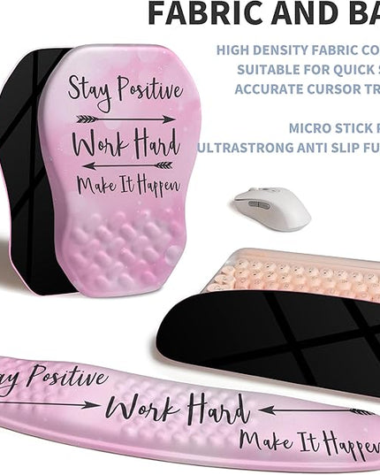 2-in-1 Ergonomic Set, Wave Keyboard Wrist Rest and Massage Slope Mouse Pad Wrist Support, Rebound Memory Foam for Relieve Carpal Tunnel Syndrome and Wrist Pain (Stay Positive)