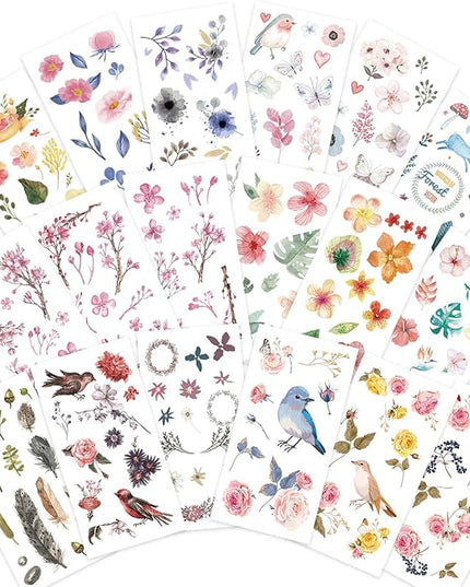 Knaid Watercolor Birds and Flowers Stickers Set - Decorative Sticker for Scrapbooking, Kid DIY Arts Crafts, Album, Bullet Journaling, Junk Journal, Planners, Calendars and Notebook