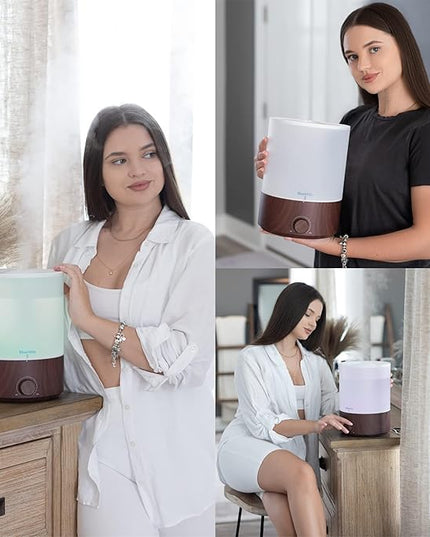 BlueHills Premium 4000 ml XL Essential Oil Diffuser 4L 4 Liter 70 Hour Run Humidifier Aromatherapy 1 Gallon Big Capacity High Mist Output for Extra Large Room Home Mood Lights Dark Wood Grain E402