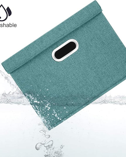 TYEERS Large Storage Bins with Lids, Collapsible, Washable, Fabric Storage Boxes for Organizing, 17.3x11.8x11.4 inches, 5 Pack, Aqua Deep