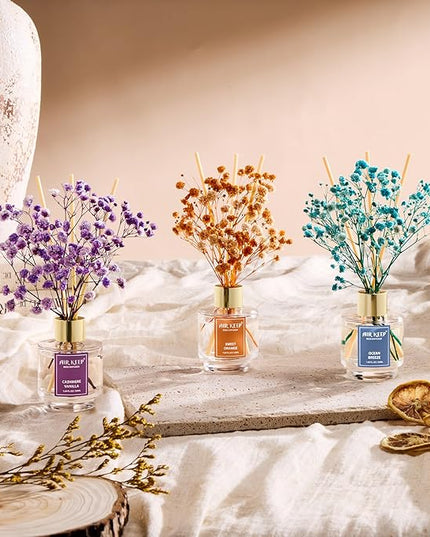 Airkeep Reed Diffuser Set of 3, Ocean Breeze Sweet Orange Cashmere Vanilla Oil Reed Diffusers for Bedroom Living Room Office Aromatherapy Oil Reed Diffuser for Gift 50ml x 3