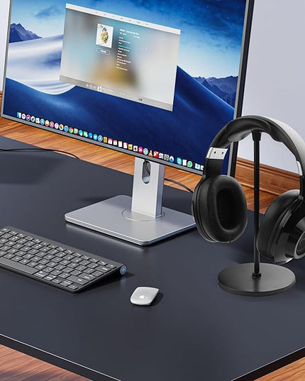 YAODHAOD Desktop Headphone Stand, Aluminum Alloy Headset Stand for Desk with Curved Headphone Rest & Anti-Slip Base,Heavy Base Desk Stand Headphones Support Accessory (Black)