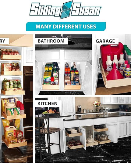SlidingSusan Pull Out Drawer Organizer for Cabinets, Gliding Soft Close Shelves for Kitchen, Pantry, Bathroom, & Storage Organization, Hard Rock with MDF Core, 14 Inch Wide x 21 Inch Deep