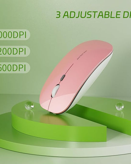 Uciefy Q5 Slim Rechargeable Wireless Mouse, 2.4G Portable Optical Silent Ultra Thin Wireless Computer Mouse with USB Receiver and Type C Adapter, Compatible with PC, Laptop, Desktop (Pink)