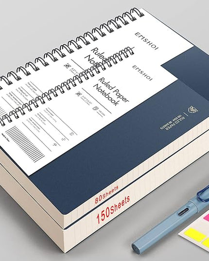 EMSHOI A4 Spiral Notebook College Ruled Lined Journal, 11.2" X 8.27", 300 Pages/150 Sheets, Easy Tear Perforated Pages, 100gsm Thick Paper, Waterproof Softcover, for School Work Writing-Blue