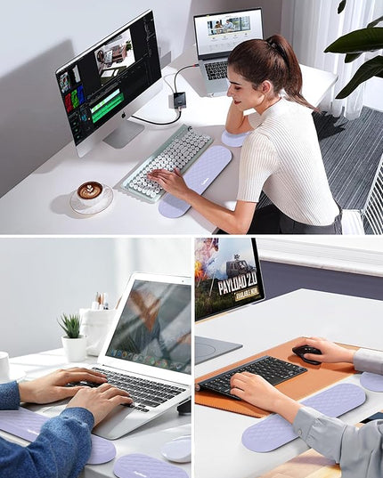 TopMade Upgraded Wider Wrist Rest Set, Soft Memory Foam Keyboard Hand Rest Pad, Computer Ergonomic Keyboard Mouse Wrist Support for Typing Pain Relief, Comfort for Office, Gaming, Study, Purple