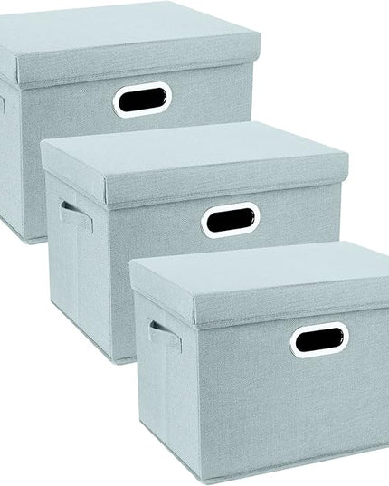 TYEERS Large Storage Bins with Lids, Collapsible, Washable, Fabric Storage Boxes for Organizing, 17.3x11.8x11.4 inches, 3 Pack, Aqua Spring