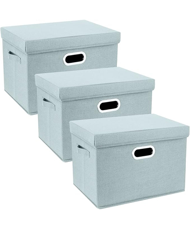 TYEERS Large Storage Bins with Lids, Collapsible, Washable, Fabric Storage Boxes for Organizing, 17.3x11.8x11.4 inches, 3 Pack, Aqua Spring