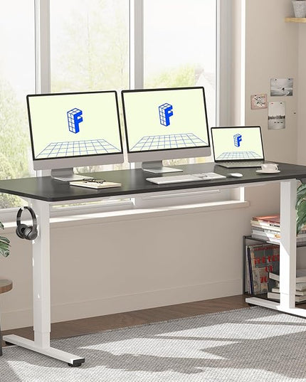 FLEXISPOT EN1 One-Piece Standing Desk with 1-Inch Thick Seamless Desktop, 60"x24" Electric Height Adjustable Desk for Home Office, Multi-Monitor Setups & Easy Assembly, Black