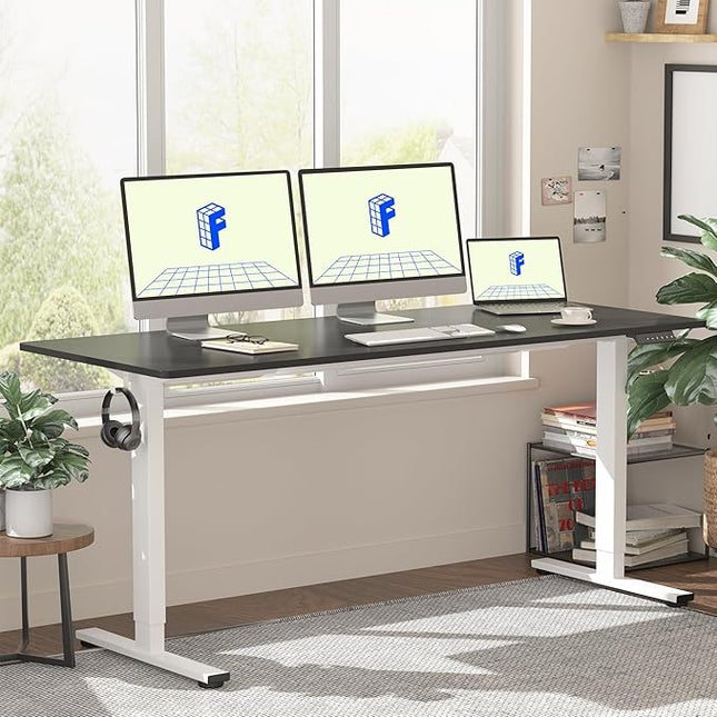 FLEXISPOT EN1 One-Piece Standing Desk with 1-Inch Thick Seamless Desktop, 60"x24" Electric Height Adjustable Desk for Home Office, Multi-Monitor Setups & Easy Assembly, Black
