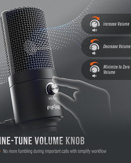 FIFINE USB Microphone, Metal Condenser Recording Microphone for MAC OS, Windows, Cardioid Laptop Mic for Recording Vocals, Voice Overs, Streaming, Meeting and YouTube Videos-K669B