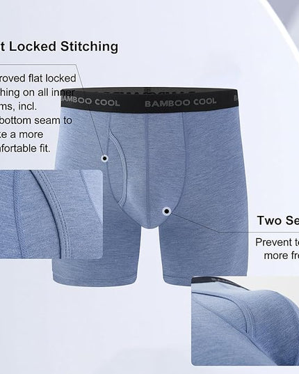 BAMBOO COOL Men's Ultra Breathable Underwear,No Riding Up Boxer Briefs with ComfortFlexible Waistband,Multipack