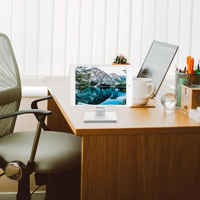 SEWACC Adjustable Aluminum Alloy Tablet Stand for Desk Folding Multi-Angle Tablet Holder Compatible with Ipad and Other Portable Metal Organizer for Home and Office Use