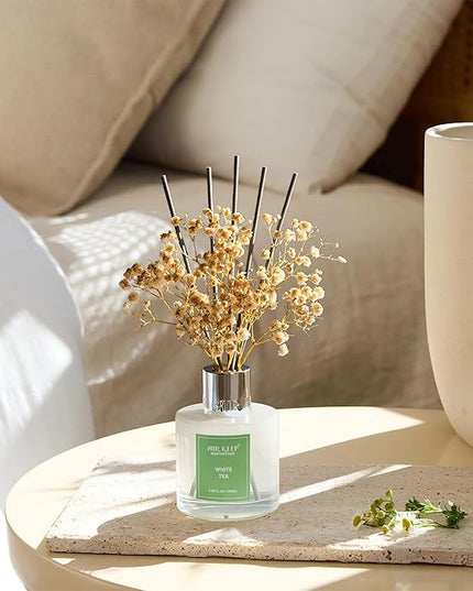 Airkeep Reed Diffuser Set,3.38 fl oz (100 ml) - White Tea Oil Diffusers with 8 Reed Sticks, Home Fragrance Reed Diffuser for Bathroom Shelf Decor