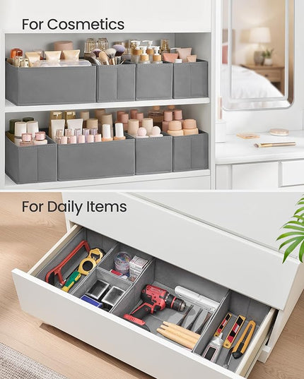 SONGMICS Drawer Organizers, Dresser Divider Organizers, Set of 18, Foldable Fabric Storage Boxes for Socks, Underwear, Bras, Ties, Scarves, Dove Gray URDZ006G05