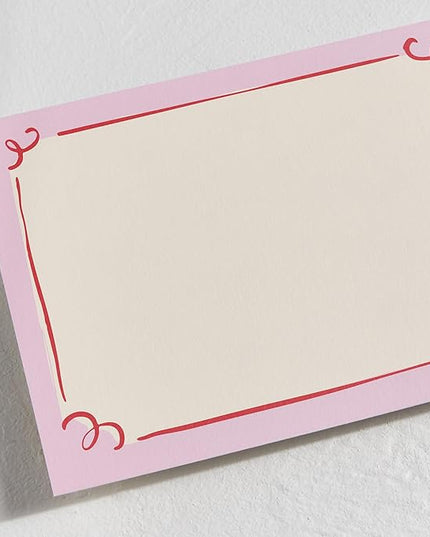 Minted Curly Corners Stationery Set, Set of 10, Flat Note Cards & Envelopes for Invitiations and Handwritten Thank You Messages, Pink Hand-Drawn Frame Design, Gifts for Women, Luxurious Paper