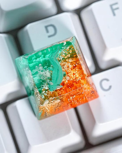 Green Axolotl Artisan Keycap Orange Green Ocean Coral R1 SA Profile Custom Animal Axolotl Keycap 1U ESC Handmade Resin Compatible with Cherry MX Mechanical Keyboard for Axolotl Lover