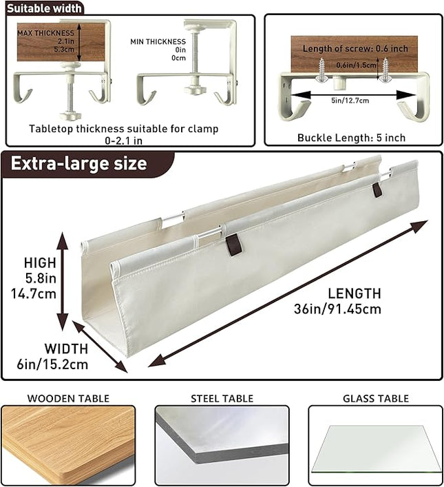 [Upgraded] Under Desk Cable Management, 28" Cord Organizer, with Silicone Pads (No Scratch!), 16 Cable Ties, Washable PE Honeycomb Base,Fits Any Desk 0-2.1", No Stinky Cardboard!Beige