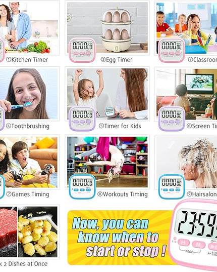 Antonki 2 Pack Classroom Timers for Kids Teachers, Magnetic Countdown Digital Kitchen Timer for Cooking, Study, Exercise, Games, Time Mangement - Loud/Silent Mode - Battery Included