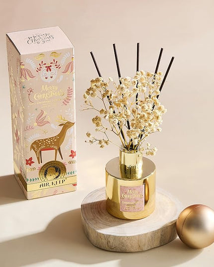 Airkeep Christmas Reed Diffuser Set - 3.38 fl oz (100 ml) Christmas Cookie Oil Diffuser with 8 Reed Sticks, Home Fragrance for Bathroom Shelf Decor