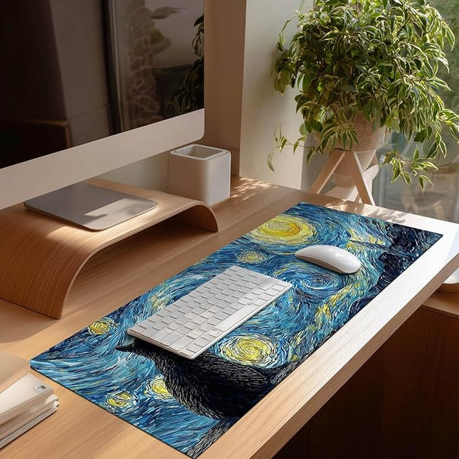 Black Cat XL Mouse Pad 31.5 x 11.8 Inch Gaming Mousepad Diatomite Large Keyboard Mouse Pad for Home and Office Desk Accessories with Night Sky Swirl Cat Silhouette Artwork