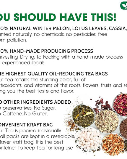 FRESHDRINKUS, 20 Packs of Oil Reducing Tea, Oil Cleansing for Liver, 10 Herbal Ingredients, Traditional Recipe Tea for Liver, 100% Natural, Easy Brewing, Steep Repeatedly