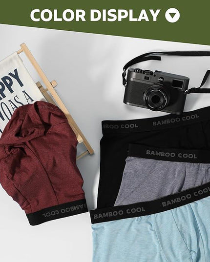 BAMBOO COOL Men's Ultra Breathable Underwear,No Riding Up Boxer Briefs with ComfortFlexible Waistband,Multipack