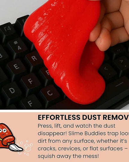 Slime Buddies Car Cleaning Gel Putty - 3 Pack Strawberry Scent Interior Detailing Tool for Cup Holder, Air Vent & Keyboard - Reusable Auto Detailing Accessory - Dust Remover Goop - Gift for Men Women