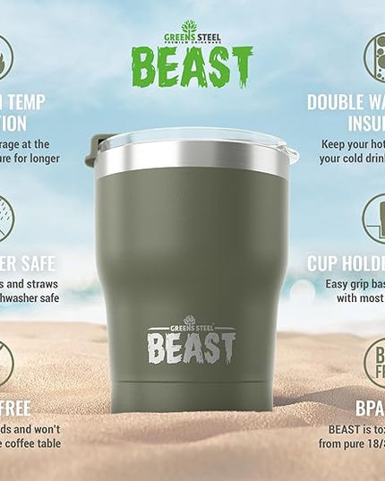 Beast 10 oz Tumbler Stainless Steel Vacuum Insulated Coffee Ice Cup Double Wall Travel Flask (Army Green)