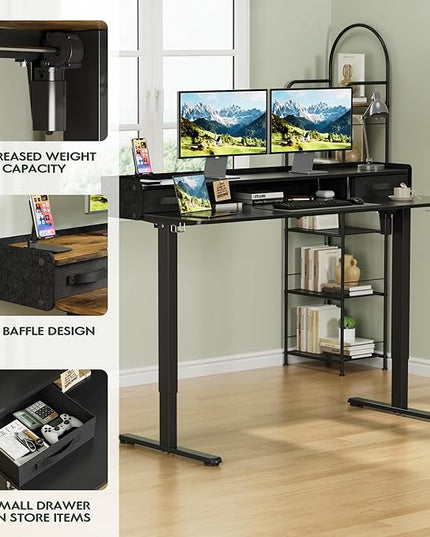Homall Electric Standing Desk with 2 Drawers, Adjustable Height Computer Desk with Monitor Shelf Sit Stand Table with Splice Board Quick Install for Home Office (Black, 55 Inch)