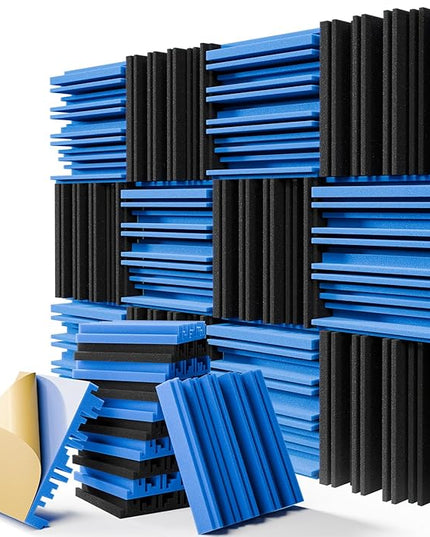 12 Pack Sound Proof Foam Panels for Walls, 12" x 12" x 2" Self-Adhesive Acoustic Panels, High-Density Soundproof Wall Panels for Studio Home and Ceilings (Black+Blue)