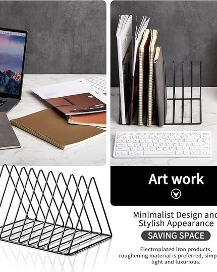 Shimeyao 6 Pieces Magazine Holder Triangle File Holder Book Record Metal Vinyl Record Storage Magazine Rack Multifunction Triangle File Organizer Sorter for Decor Home Office (Black)