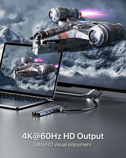 USB C Hub Ethernet, DockteckExpand 7-in-1 Multiport Adapter Type C to 4K@60Hz HDMI, Gigabit Ethernet, 100W PD Charging, 2 USB 3.0, SD/TF Card Readers, for MacBook Pro/Air, iPad Pro/Air, XPS and More