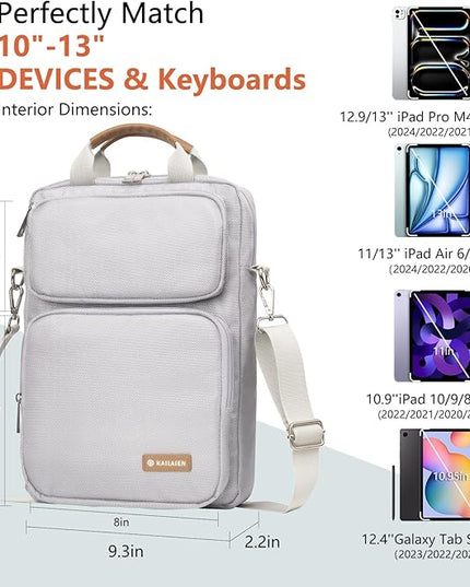 10-13 Inch Tablet Sleeve Bag, Ipad Bag for 13 In/11 in New iPad Pro M4 & 13 in Air M2 2024,iPad Pro 12.9 M2&M1,Ipad 10.9,Galaxy Tab S8+/S9+ 12.4,with Removable Shoulder Strap(Silver)