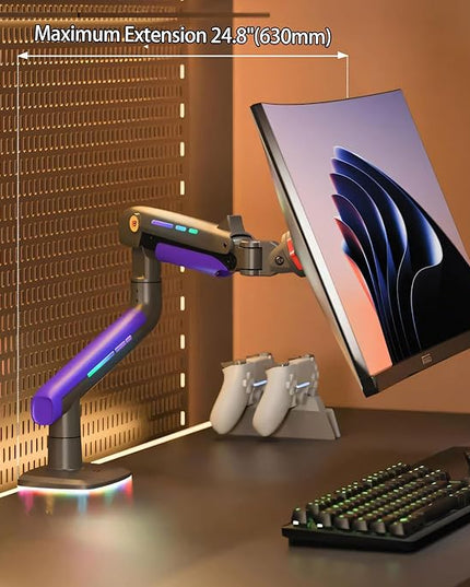 NB Gaming Monitor Arm or for 32 to 60 Inches Screen, Load up to 20 kg, VESA 75/100, RGB-Light, Heavy Duty, Multi Angle Adjustable, Premium Aluminum, Purple Blue