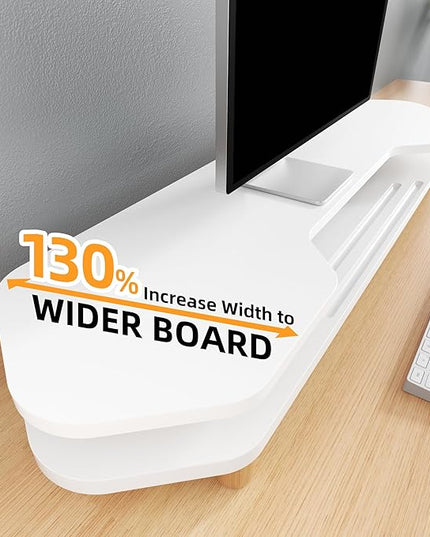 2 Tier White Dual Monitor Stand Riser,Wider Board Computer Monitor Stand for 2 Monitors,Slot For Phone/Tablet Office Desktop Organizer for Laptop,PC,Computer,Printer,White