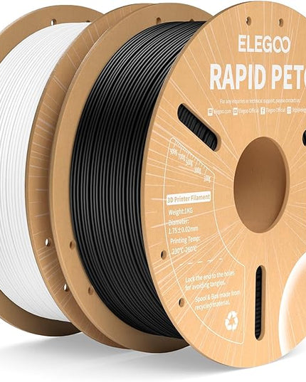 ELEGOO Rapid PETG Filament 1.75mm Black & White 2KG, High Speed 30-600mm/s 3D Printer Filament Dimensional Accuracy +/- 0.02 mm, 1kg Cardboard Spool(2.2lbs) Fits for Most FDM 3D Printers