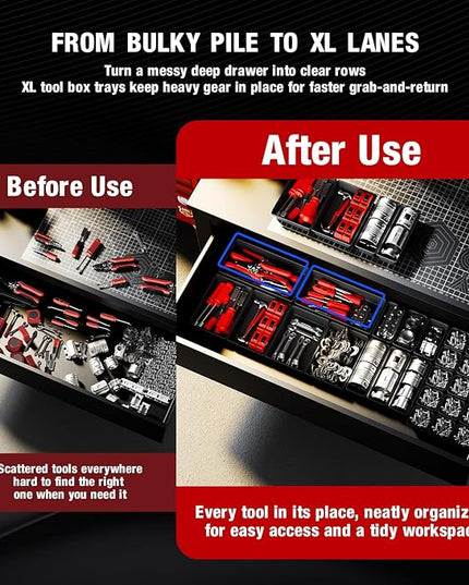 【6 PCS Extra-Large】 Tool Box Drawer Organizer Trays with Non-slip Pads, Heavy-Duty Tool Chest Drawer Organizer for Rolling Tool Chest and Garage Drawers, Truck Toolbox organizer and Workbench Storage