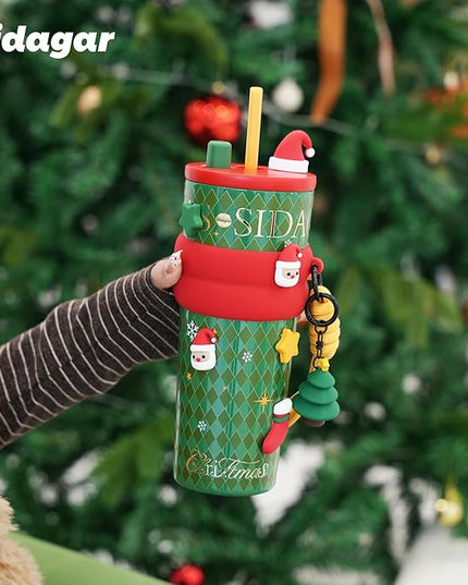 24 oz Christmas Tumbler with Lid and Straw, Insulated Coffee Mug Leak Proof, Portable Iced Water Bottle, Reusable Thermal Coffee Cup, Gifts for Women